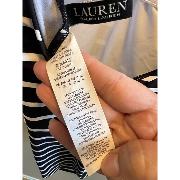 NWT SZ 6 M Ralph Lauren Women Striped One-Piece Designer Swimsuit Black White - Picture 10 of 14